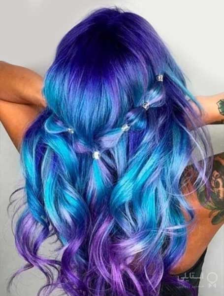 رنگ مو بنفش با ریشه آبی