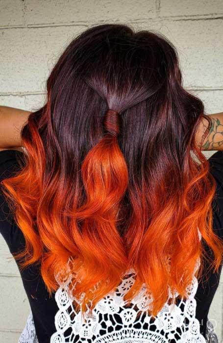 رنگ مو آمبره نارنجی قهوه‌ای