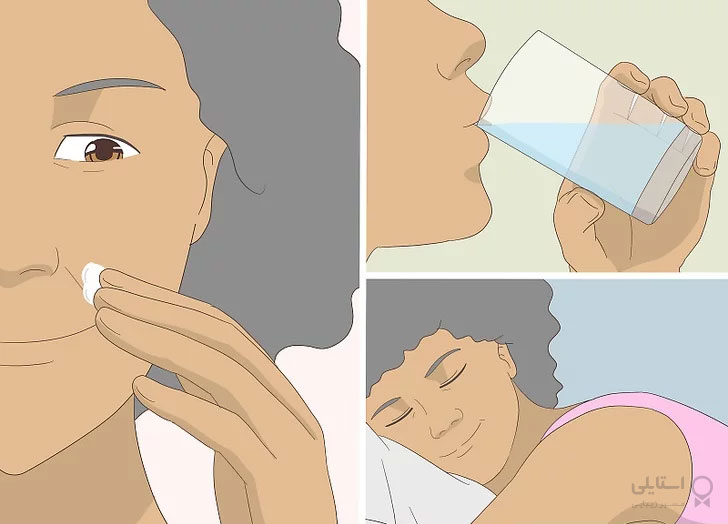 نوشیدن آب - خوابیدن - زدن مرطوب کننده روی پوست