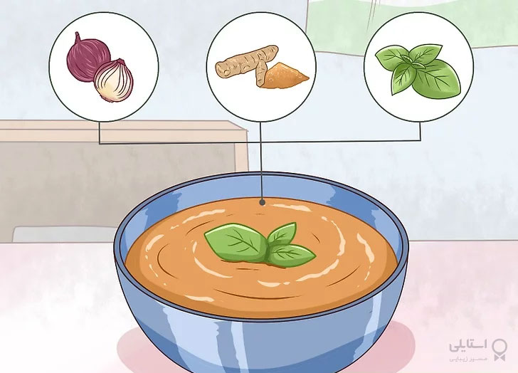 سوپ با پیاز، ریحان، زنجبیل و زردچوبه
