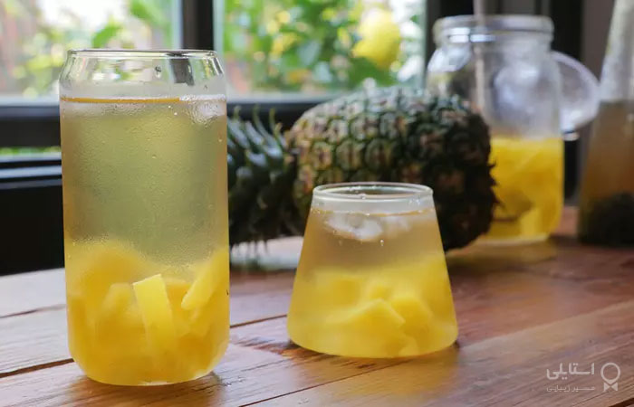 آب آناناس با یخ و چای