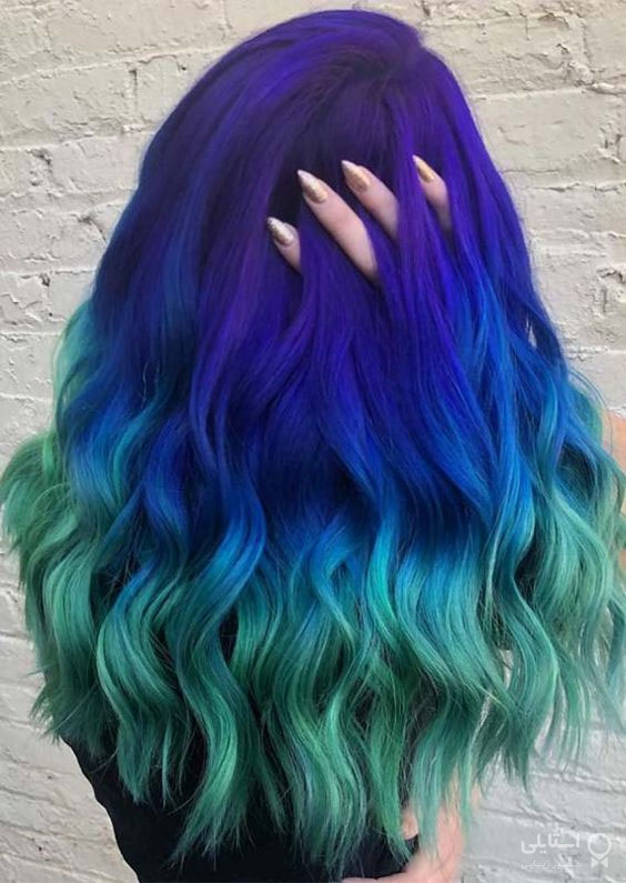 رنگ موی آمبره آبی و سبز 