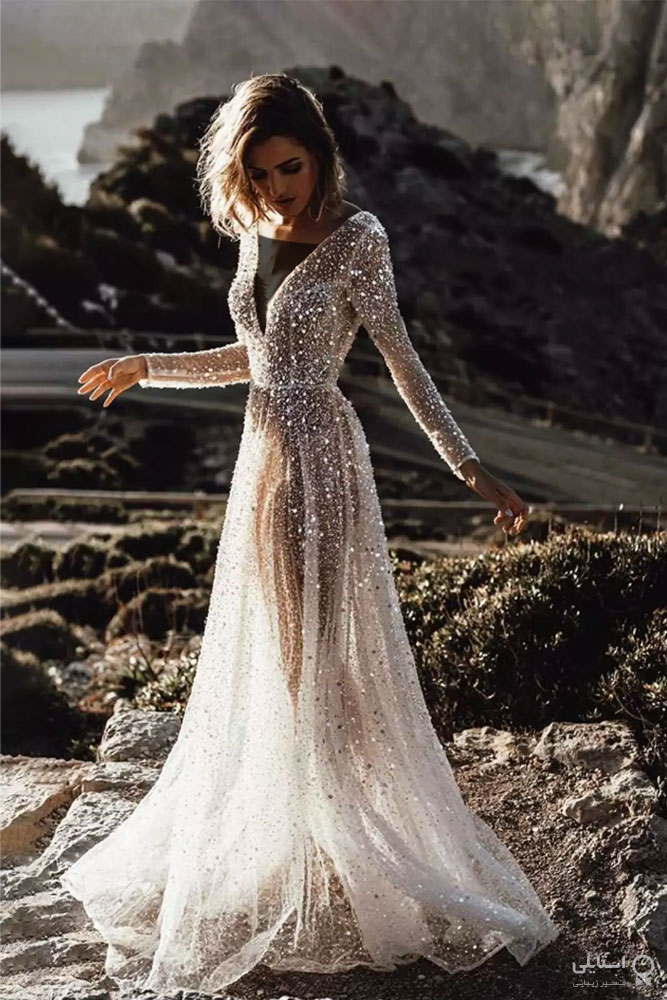 مدل لباس عروس آستین‌دار و شاین