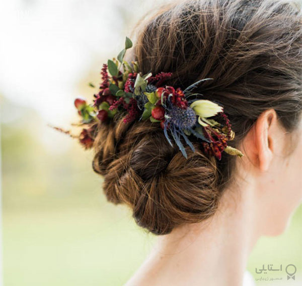 شینیون مو با گل برای عروس 