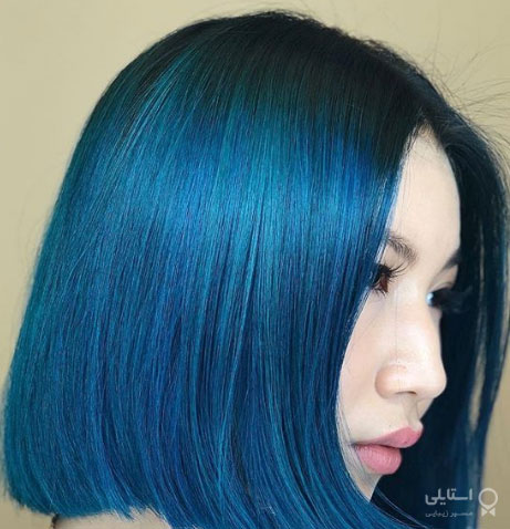 رنگ موی آبی کلاسیک با مدل موی باب